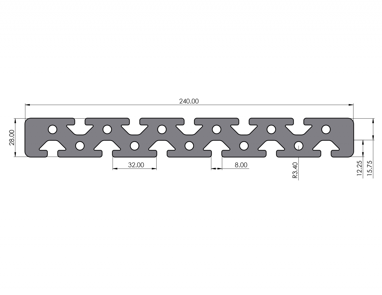 Aluminum profile 240x28 groove 8 heavy I type